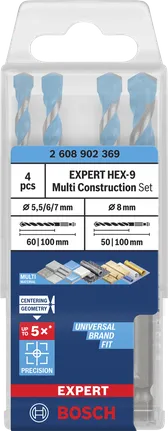 Bosch EXPERT HEX-9 universaalsete ehituspuuride komplekt, 4 tk.